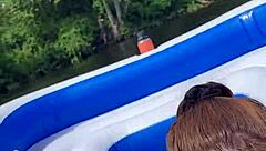 Outdoor blowjob with big tits and cum shot