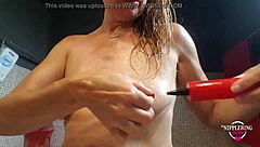 Oh god, hot mom stretches pierced nipples with balloon!