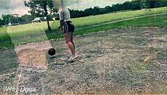 Braless Milf Plays Basketball In Short Skirt Without Panties