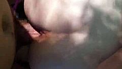 Cumshot on the tongue in a hot outdoor scene with a blonde in a ponytail