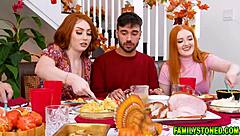 Redheads Arietta And Cherry Invite Their Friend Nate To Their House For Thanksgiving Dinner