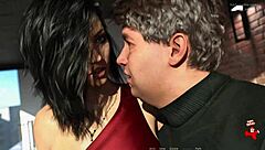 Anna in sexy red dress and black stockings episode 60