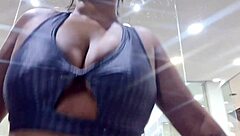 Sweaty gym session ends with a footjob and panty gift