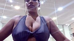 Sweaty gym session ends with a footjob and panty gift