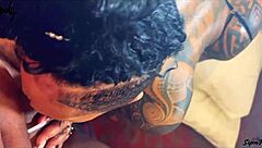 Spitting on double blowjob in hentai anime with ebony and indian