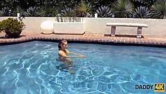 Son's girlfriend caught licking uncle's pussy in outdoor pool cowgirl fuck!