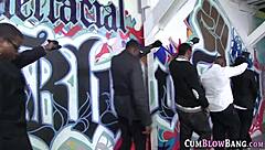 Young and slim woman gives blow job and masturbates with BBCs