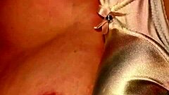 Big nipples pumped close up on cute asian wife