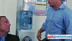 Kinky manager seduces worker with a fat dildo in the office