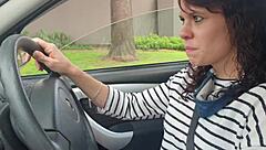 Skinny Brunette Outside Car Pussy Masturbation