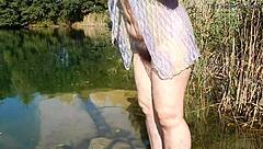 Hairy wife flashes outdoors