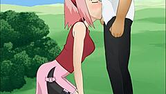Naruto fans watch Sakura Haruno master deepthroat skills. Her animated oral game is next level.
