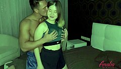 From tinder date to muff diving curvy 19-year-old's big tits in evening sex