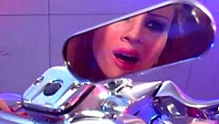 Busty redhead biker gets assfucked on her bike