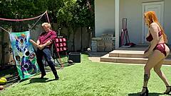 Mature milf cheats with stepson, riding his huge white cock.