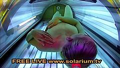Blonde Teen 18+ Fingers Herself in Public Solarium Voyeur