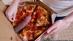 I got a big dick pizza delivered to the petite teen brunette