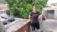 Stepmom caught smoking on rooftop begs for cock to keep secret silent.