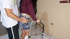 curvy milf stepmom sways perfect butt to lure stepson on treadmill.