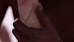 Black man eagerly sucks big white monster cock in gay blowjob scene