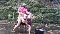 Pinay teen bent over for hardcore creampie in river!