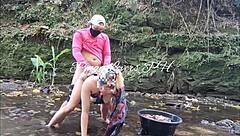 Pinay teen bent over for hardcore creampie in river!