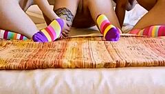 latina lesbians playing homemade game with blondes and brunettes