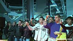 Horny Slut Spreading Legs During Striptease at Sex Show