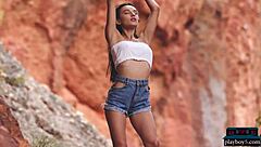 perfect all natural milf gloria sol feels free undressing outdoors in the mountains