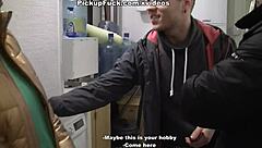 blonde cutie gives blowjob outdoors for cash in pickup scene