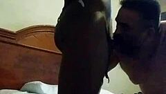 Black shemale with big tits fucks Latino guy's ass hard