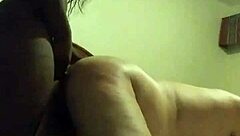 Black shemale with big tits fucks Latino guy's ass hard