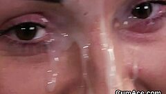 kinky beauty swallows all cum from facial bukkake!