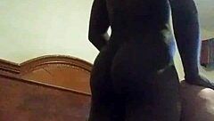 Black shemale with big tits fucks Latino guy's ass hard