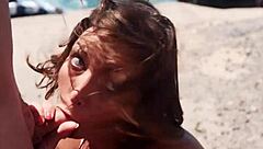 Pornstar gives outdoor blowjob in public