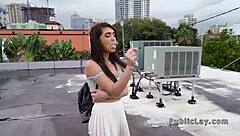 American student sucks monster cock on rooftop POV