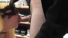 Rubia gives monster cock blowbang with cum in mouth.