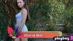 Slim brunette gloria sol shows hot body and enjoyed outdoor posing session
