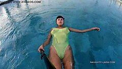 my wet swimwear in public pool