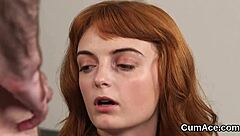 Horny looker receives cumshot on face, gulps all the load in POV bukkake scene