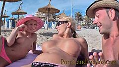 hot threesome with two sluts playing with cock and strapon