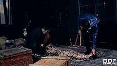 realtor and client double penetrate submissive beauty, punishing ass