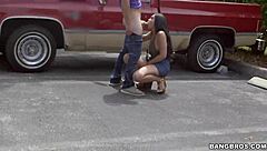 latina sucks cock outdoor in parking lot