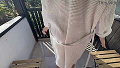 huge creampie on public balcony for horny wife