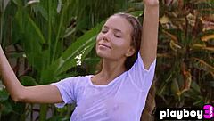 Beautiful Blonde Milf Model Katya Clover Poses in the Rain