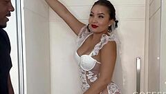 Japanese hotwife Lina Nakamura gets filled with cum by black security before wedding in cuckold scene