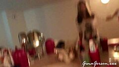 Teen blonde gives footjob in home video