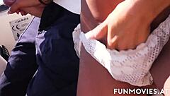 Chesty Gina Sucks Two Big Dicks Outdoors