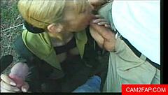 Amateur ass to mouth fucking in wild car threesome.  