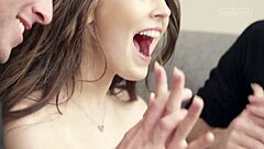 Watch This Hardcore Amateur Get Double Teamed in Doggystyle, Bent Over for Creampie!